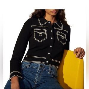 Sandro Aurelien topstitched knitted cardigan size 2